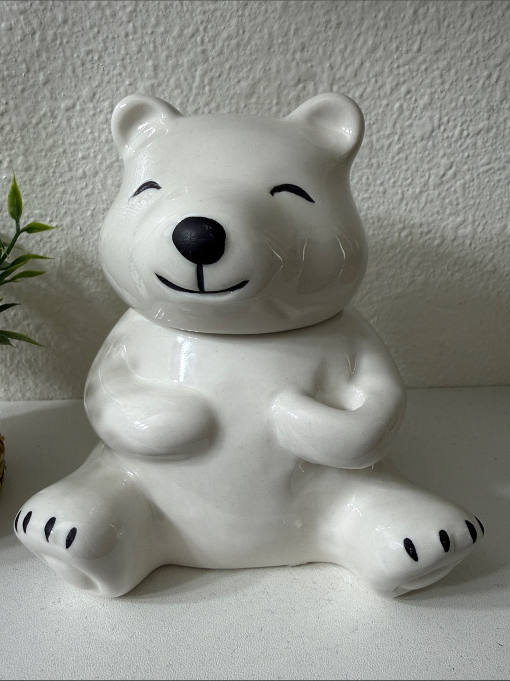 White Ceramic Bear Decorative Sculpture Small Storage